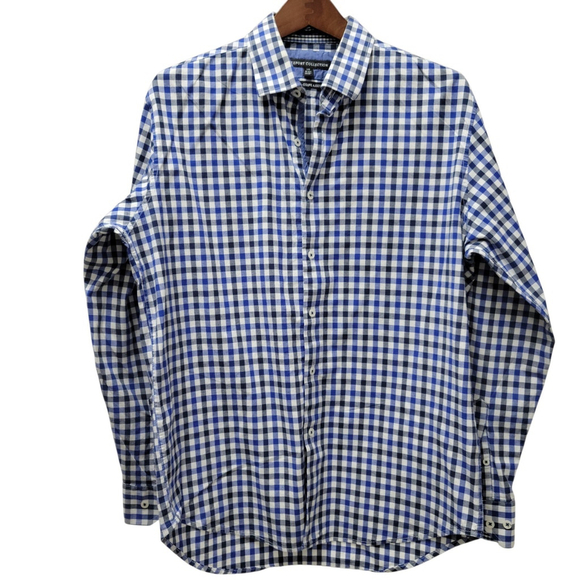 Report Collection Slim-Fit Coupe Adjustee 16.5 34/35 Button-Up Checkered Shirt - Picture 1 of 7
